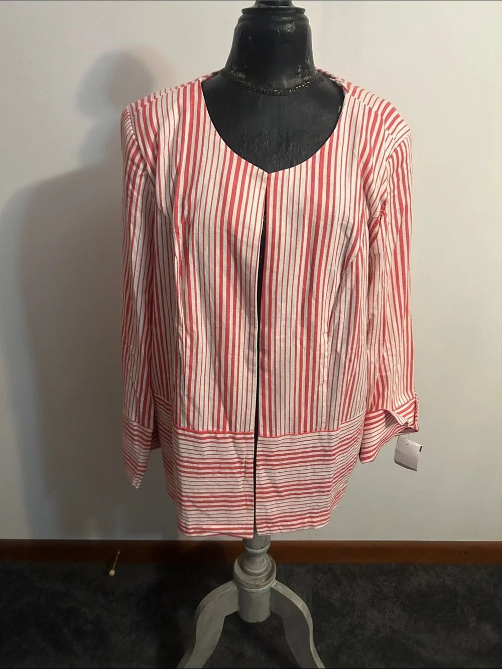 Gramercy 22 Red and White Striped linen blend Open blazer